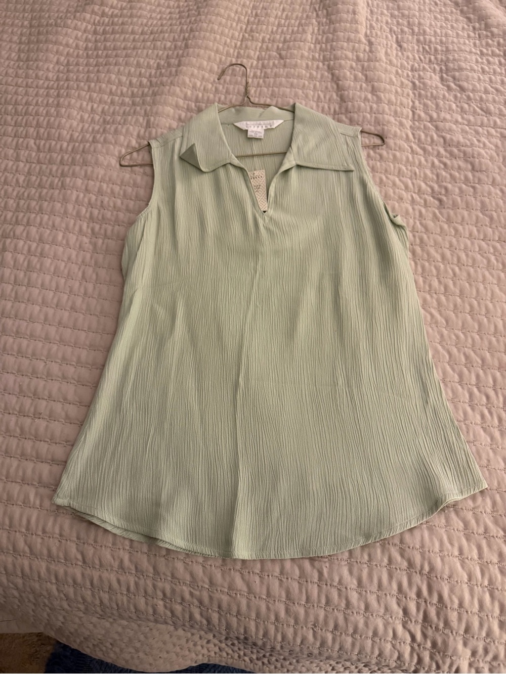 Express Sleeveless Split-V Collared Tank in Pale Green